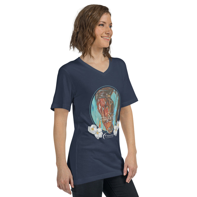 Stay Wild Unisex Short Sleeve V-Neck T-Shirt in Navy